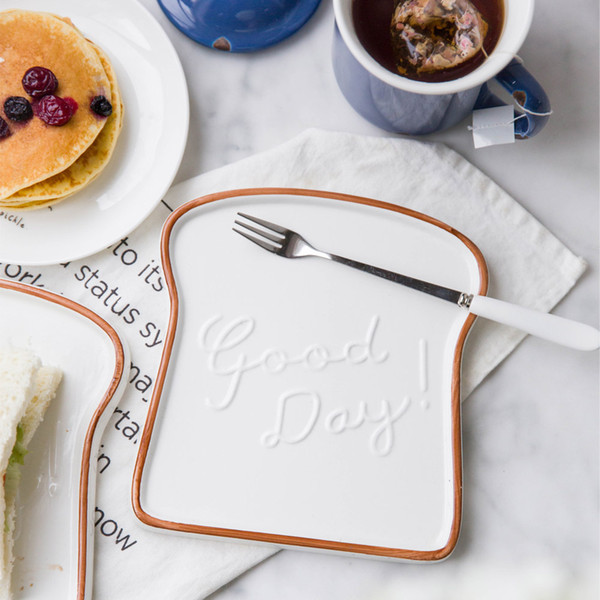 Ceramic Breakfast Plate Bread Borad Lunch Dinner Porcelain Plate Photograph Item Good Day Toast Plate