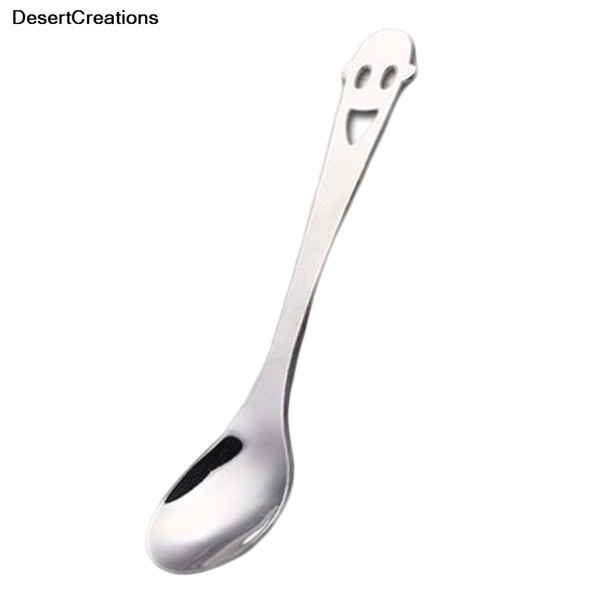 1pc Tableware Smiley Face Sugar Stainless Steel Silver COLOR Tea Coffee Spoon Teaspoons Ice Cream Flatware Kitchen Tool