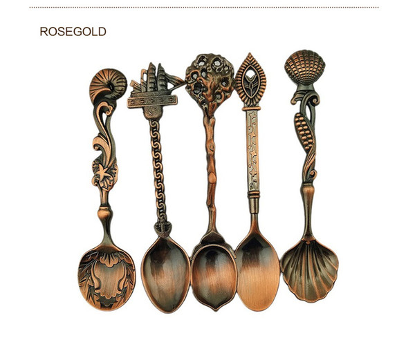 5pcs/set Vintage Royal Style Bronze Carved Small Coffee Tools Tableware Cutlery Kitchen Dining Bar Tools