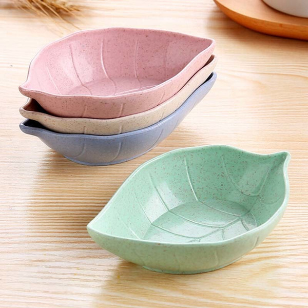 Creative Leavess Baby Kid Wheat Straw Soy Sauce Dish Rice Bowl Sub - Plate Japanese Tableware Food Container C19042101