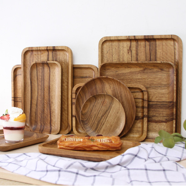 Free Shipping 8-14inch Nordic Japanese Natural Solid Wood Tray Tableware Coffee Cake Shop Special Dishes Plate Zebra Pattern C19042101