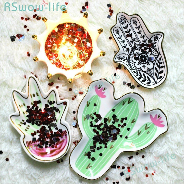 Nordic Creative Cute Gold Cactus Crown Ceramic Mini Snack Sauce Decorative Small Dish Home Kitchen Supplies C19042101
