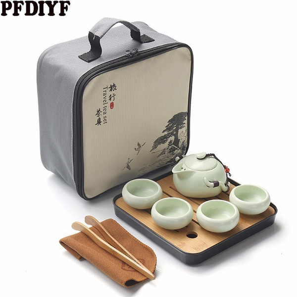 Chinese Kung Fu Set Ceramic Portable Teapot Porcelain Teaset Gaiwan Cups Of Ceremony Tea Pot With Travel Bag C19042101