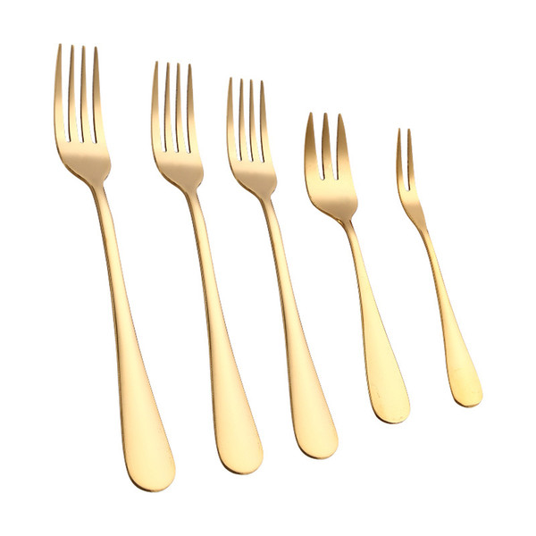 Gold Color Stainless Steel Dinner Forks 5 Sizes Stock Stainless Steel Dinner Fork Tableware Beef Forks Fruit Forks