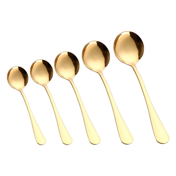 Stainless Steel Dinner Spoons 5 Sizes Stock Round Stainless Steel Soup Spoons Ice Cream Spoon Coffee Spoons