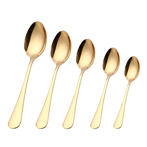 Gold Color Stainless Steel Dinner Spoons 5 Sizes Stock Stainless Steel Dinner Spoons Soup Spoons Tableware Teaspoons