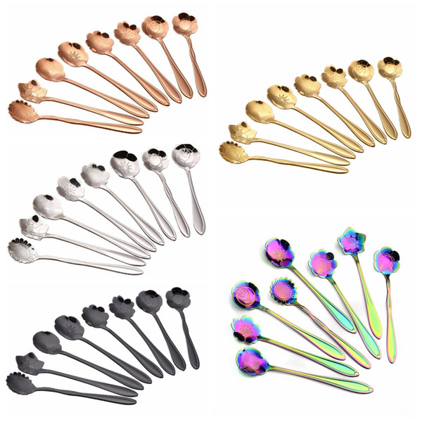 Stainless Steel Cherry Blossom Coffee Spoons Rose Petals Sunflower Stir Spoons Creative Flower Shapes Stainless Steel Spoons