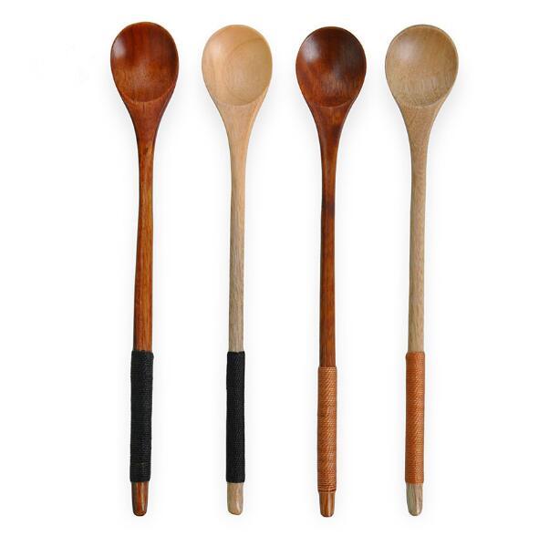 Retro Long Handle Wood Spoon Coffee Tea Cooking Dining Utensil Cutlery Wooden DHL Free