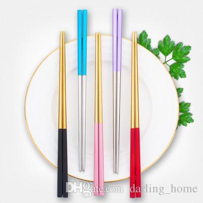 10 Colors Titanium Plated 304 Stainless Steel Chopstick 23.3cm BBQ Chopsticks Kitchen Accessorie Tools Gadgets Flatware for Party