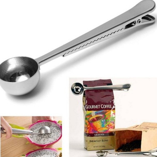 Hot Style Heathful Cooking Tool Stainless 1 Cup Ground Coffee Measuring Scoop Spoon with Bag Sealing Clip Good Helper