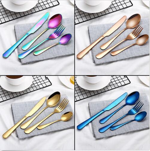 4 Pcs/Set Stainless Steel Cutlery Gold/Black/Mix colors/Blue/Silver Plated Dinnerware Knife Fork Spoon Kit