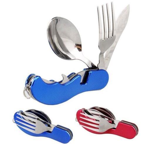 3 in 1 Folding Spoon Fork Knife Dinner Service Outdoor Camping Picnic Tableware Creative Stainless Steel Cutlery