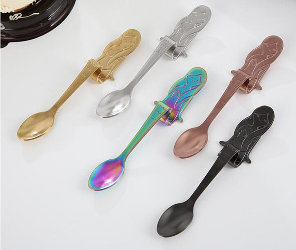 Stainless Steel Mermaid Spoon Stiring Hanging Cup Side Mermaid Shaped 5 Colors Coffee Spoon Tableware Ice Cream Dessert