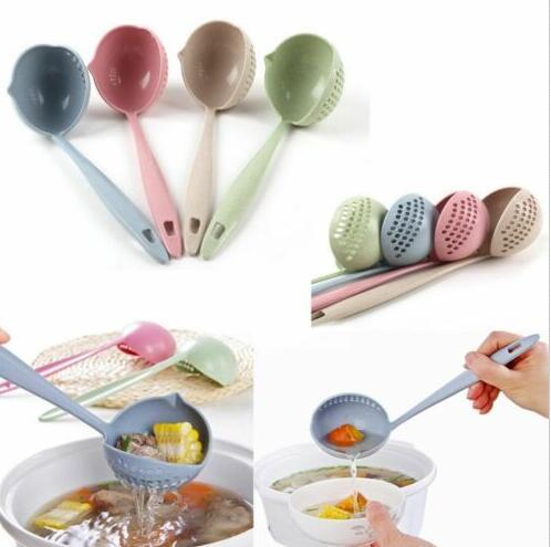 Home 2 in 1 Soup Spoon Long Handle Dinnerware Kitchen Cooking Utensil Plastic Kitchen Scoop Plastic Ladle Tableware