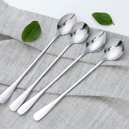 Long handle Korean Soup Spoon Stainless Steel Silver Coffee Tea Spoons Korean Round Soup Dessert Tea Spoons