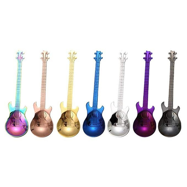 Stainless Steel Spoon Coffee Guitar Music Theme Tea Stirring Spoon Small Ice Cream Dessert Scoop Creative Flatware Gifts