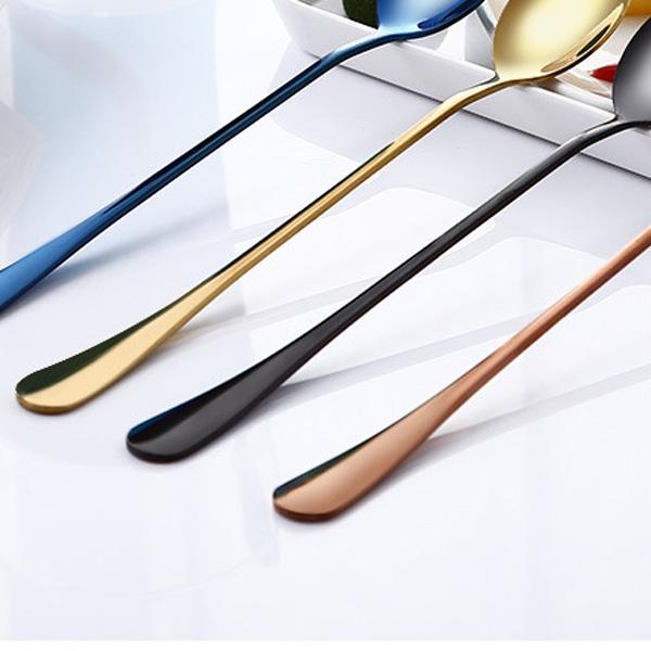 1pcs Colorful Spoon Long Handle Spoons Flatware Coffee Drinking Tools Kitchen Gadget Bright Pointed Long Handle