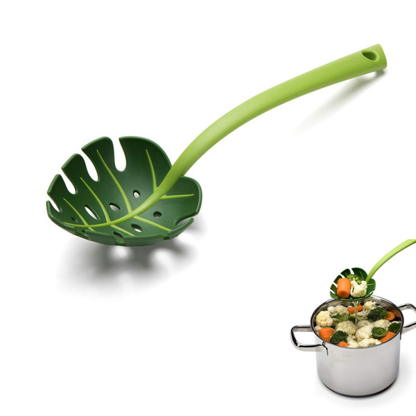 Creative Leaf Shape Colander Spoon PP Spaghetti Spoon with Thickened Long Handle Soup Ladle Pasta Noodles Colander Spoon