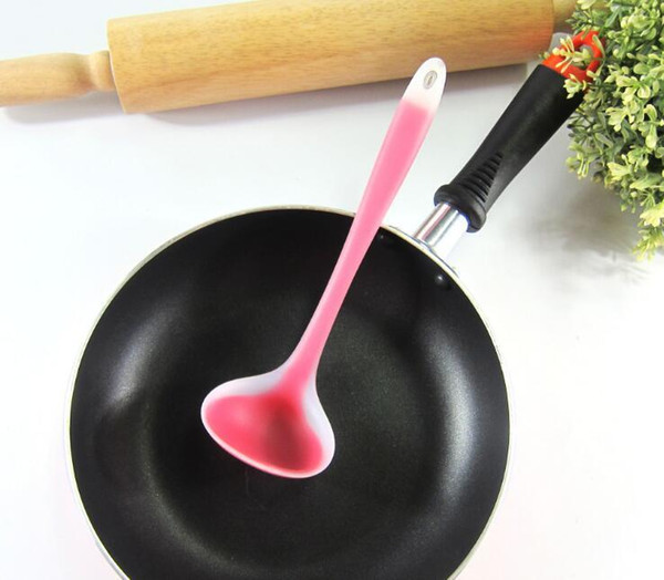 Silicone Spoon with Stainless Steel Handle Heat Resistant Non Stick Large Soup Spoon Half See Through Kitchen Cookware