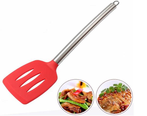 Silicone Slotted Turner Spatula Slotted Egg Turner with Stainless Steel Handle Heat Resistant Non Stick Solid