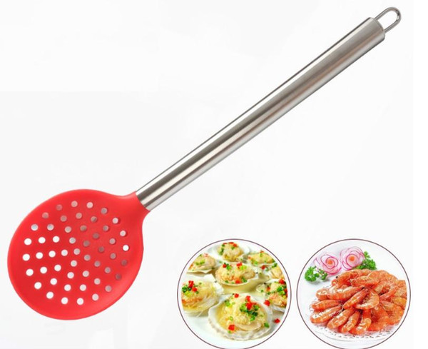 FDA Silicone Slotted Skimmer Spatula Heat Resistant Non Stick Spoon with Stainless Steel Handle Draining Skimmer BPA Free