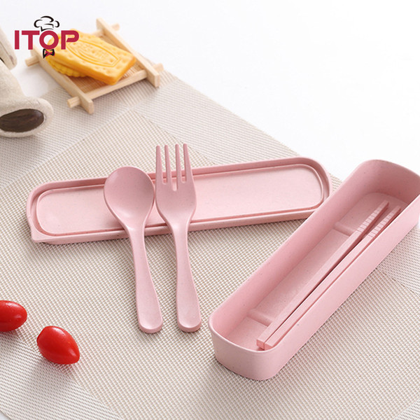 Bamboo Fiber Fork Spoon Chopsticks Children Tableware Environmental Protection Portable Safe Healthy Baby Kids Set Children Dinnerware