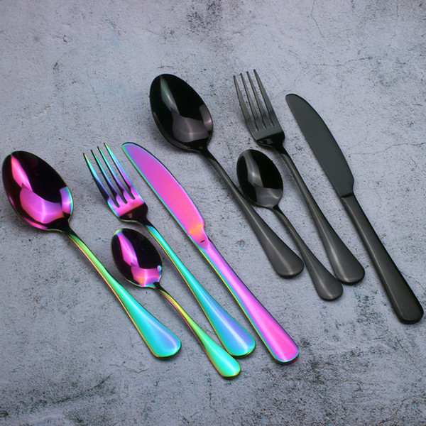 Delicate Stainless Steel Flatware Set Titanium Colorful Plated Spoon Fork Knife Set Dinnerware Tableware Set Coffee Spoons Stir Teaspoon