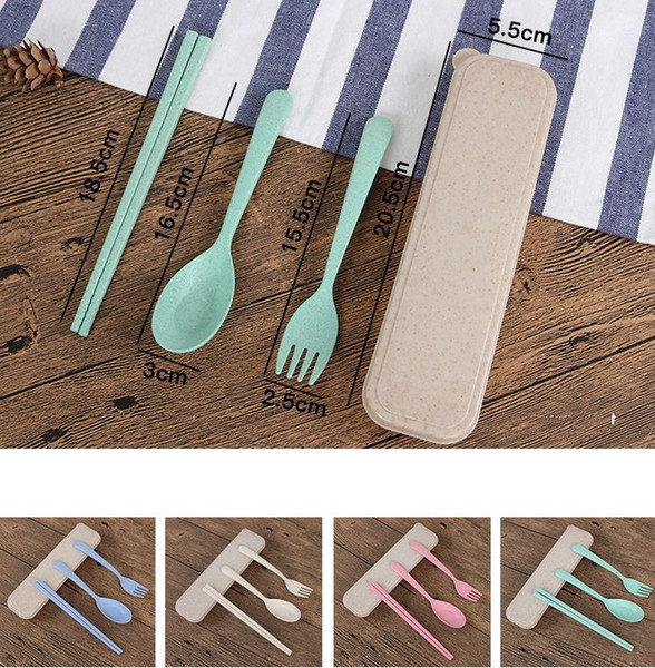 Exquisite Health Environmental Wheat Platycodon Straw Cutlery Set Portable Camping Tablewarel Spoon Fork Chopsticks Custom Logo