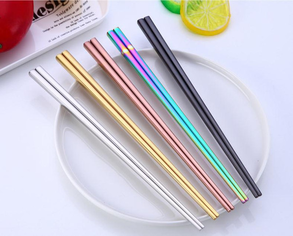 Glossy Titanium Plated Golden High-grade Chopsticks, Colorful Stainless Steel Chopsticks, Good Quality Gold Rainbow Square ChopsticksSN1164