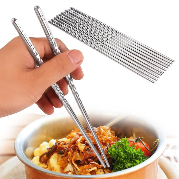 2Pcs/Pair Chopsticks Anti-skip Thread Style Portable Chinese Food Necessary Chop Sticks Stainless Steel Tableware