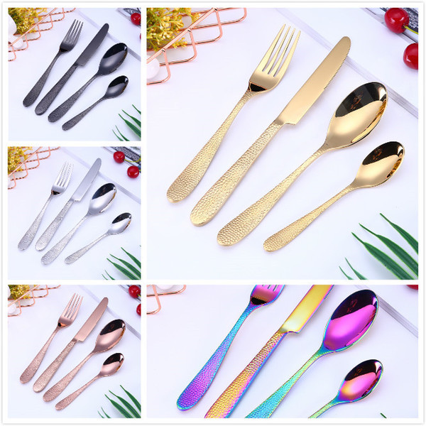 10 styles Flatware Set Gold Cutlery Spoon Fork Knife Tea spoon Dinnerware Kit Stainless Steel Dinnerware Set Kitchen Utensil 5 colors