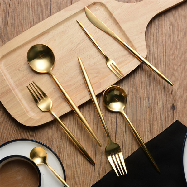 Cupitol Gold Stainless Steel Spoon Fork Knife Gold Plated Tableware Stainless Steel 304 Wedding Star Hotel Use