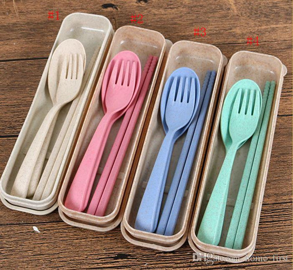 Exquisite Health Environmental Wheat Platycodon Straw Cutlery Set Portable Camping Tablewarel Spoon Fork Chopsticks Custom Logo TC180903