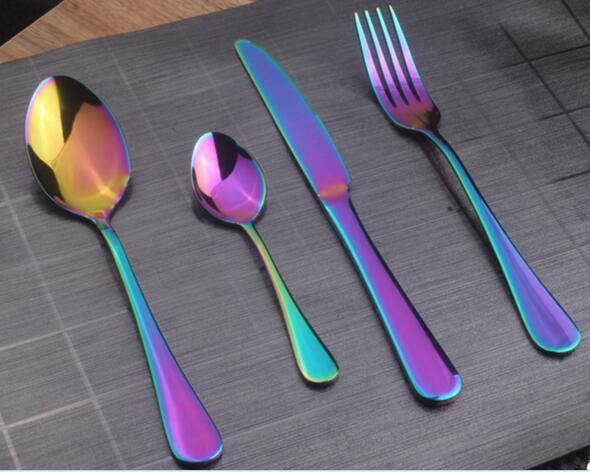 Colorful Romantic Dinner Tableware Set Rainbow Flatware Set Wedding Travel Cutlery Set Stainless Steel Dinner Knife Fork Soup Spoons