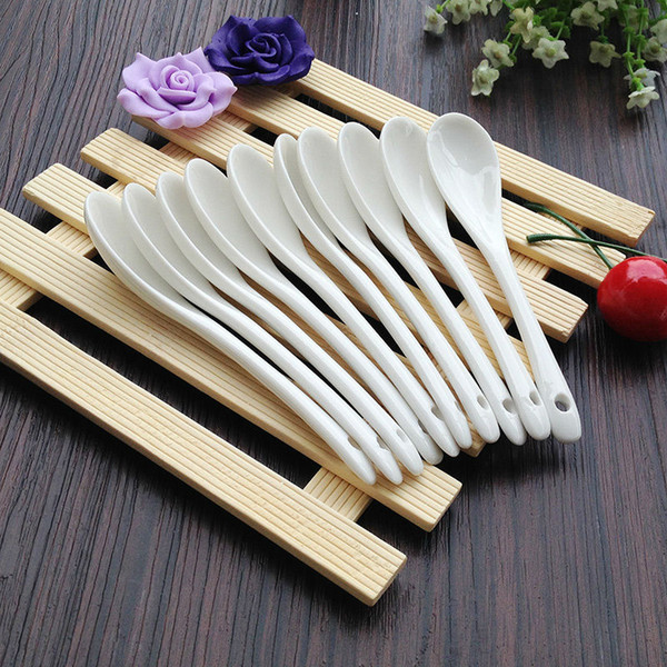 Porcelain Ceramic Coffee Spoons Pure White Bone China Coffee Spoon Small Spoon 10 Pieces Kitchen Tools Accessories