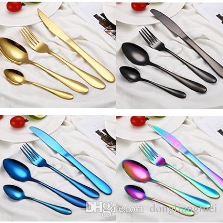 Stainless Steel Cutlery Set Rainbow Gold Plated Dinnerware Fork Knife Spoon Dinner Set for Wedding Party 50set h124