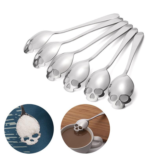 Silvery Scoops Skull Head Stainless Steel Slotted Spoons Set For Adults Flatware Strainer Scoop Metal Filter Spoon Creative BH129