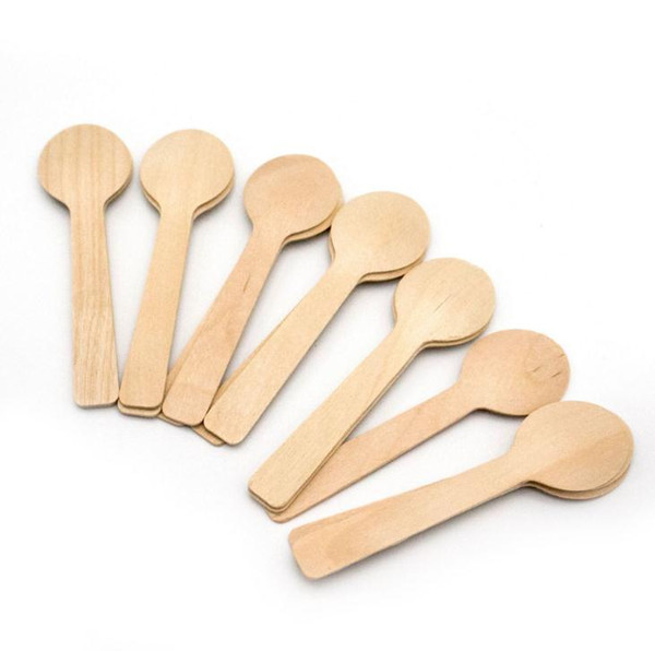 Disposable Wooden Spoon Mini Ice Cream Spoon Wood Western Dessert Scoop Wedding Party Tableware Kitchen Accessories 100Pcs SN2111