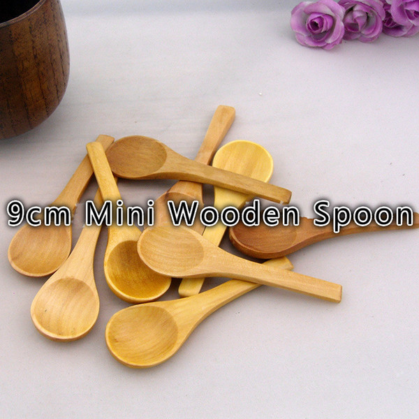 100pcs/lot 9cm Mini Wooden Bamboo Spoon Lovely Seasoning Spoon Ice Cream