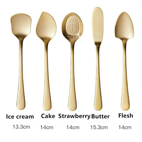 New Arrival 304 Stainless Steel Cuddly Ice Cream Dessert Pudding Mixing Stir Spoon Gold Color Butter Knife