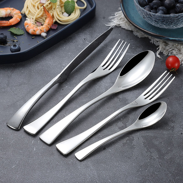 Portable 5 Pcs/Set Stainless Steel Silver Western Dinnerware Cutlery Knife Spoon Fork Set Dessert Fork Tea Spoon Tableware Set VT1528 T03