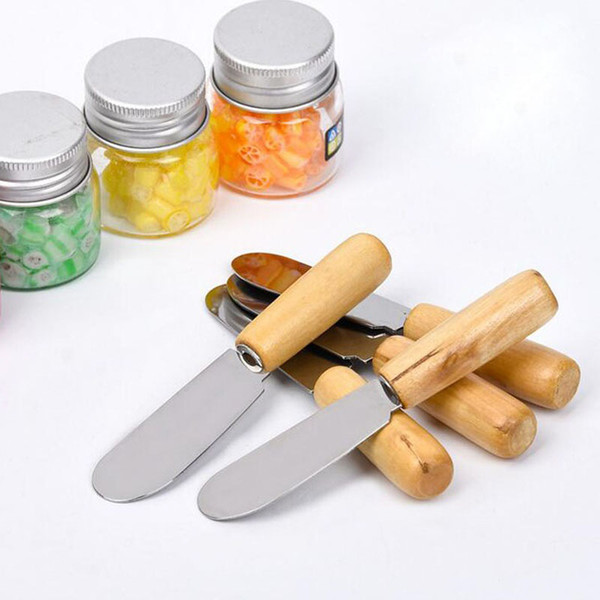 100pcs Stainless Steel Cutlery Butter Spatula Wood Butter Knife Cheese Dessert Jam Spreader Breakfast Tool ZA5391