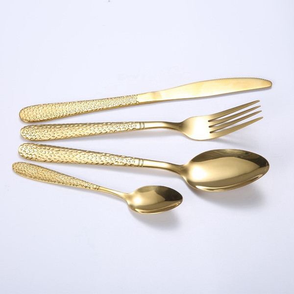 gold high-grade gold cutlery flatware set spoon fork knife tea spoon stainless steel dinnerware set luxury cutlery tableware 200set h125