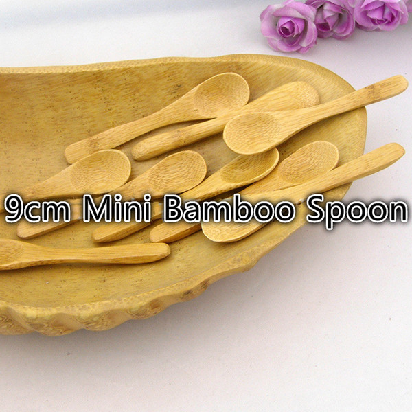 Wholesale- 100pcs/lot 9cm Mini Wooden Bamboo Spoon Lovely Seasoning Spoon Ice Cream Spoon