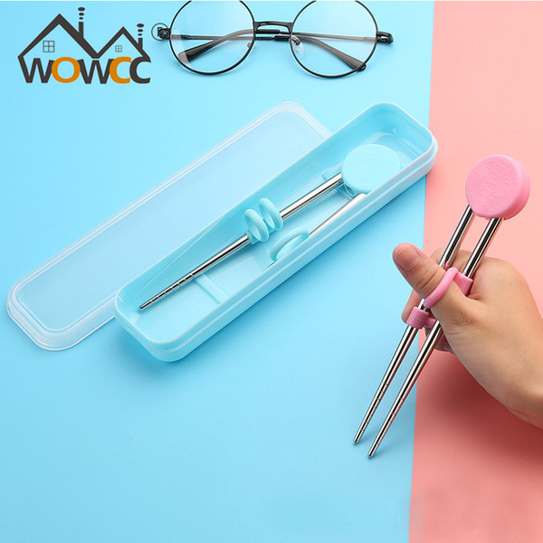 WOWCC 1Pair Children Chopsticks For Kids Baby Staniless Steel Cartoon Learning Reusable Training Chopsticks Home Baby Products