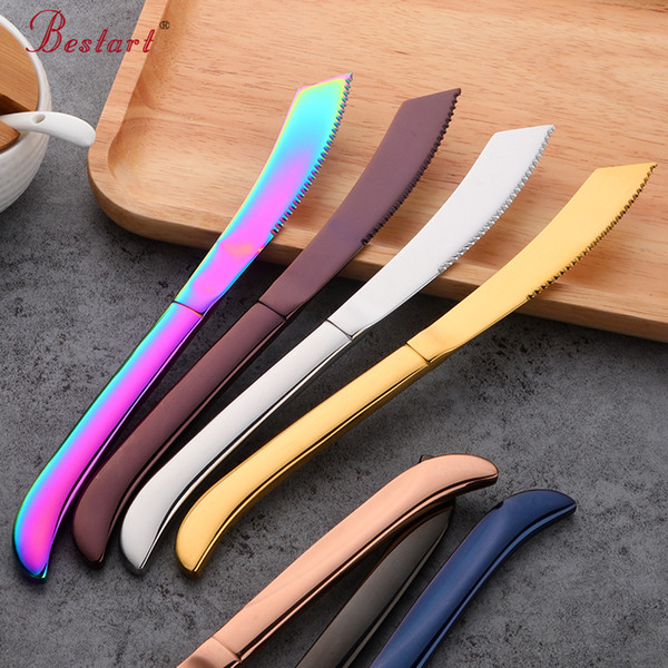 7PCS Rainbow Colorful Steak Knife Sharp Set Polished Stainless Steel Kitchen Dinnerware Restaurant Cutlery Western Knife