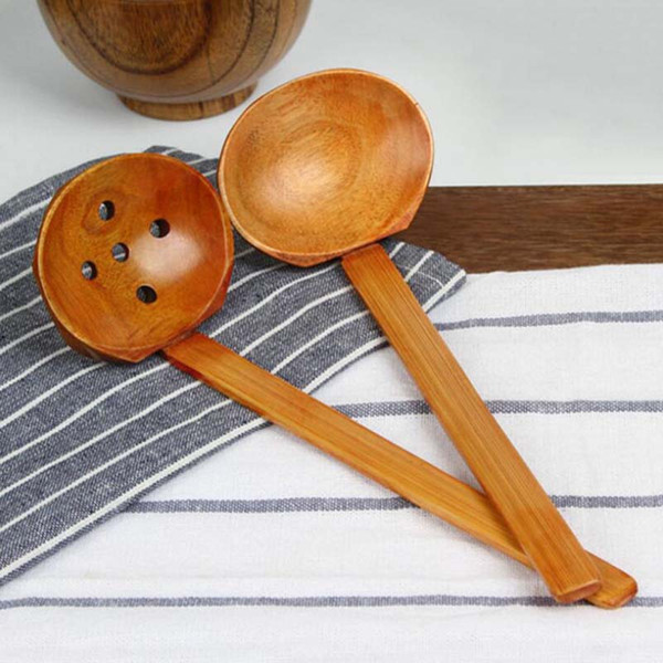 New Wooden Tableware Soup Spoon Japanese Ramen Wooden Long Handle Colander Hot Pot Spoon Practical and Durable