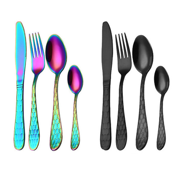 4pcs/set Water Cube Series High Grade Stainless Steel Flatware Set Spoon Fork Knife Teaspoon Dinnerware Set Luxury Cutlery Tableware Sets