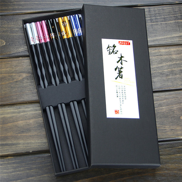 5 Pairs High-Grade Alloy Chopsticks Hotel Chopsticks Chinese Style Stylish No Paint Wax Non rusty chopsticks with Gift Box Packing