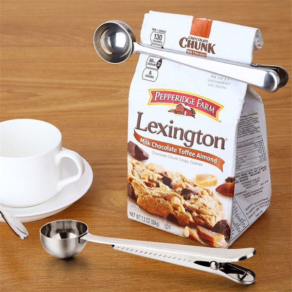 New Multifunction Stainless Steel Coffee Scoops Milk Tea Ground Food Spoon With Bag Clip Sealing Powder Drinkware Tools